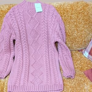 Forever 21 Dusty Pink Cable Knit Turtleneck Sweater/Dusty Rose